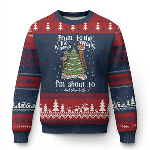 From The Windows To The Walls I'm About To Deck These Halls Xmas Ugly Christmas Sweater TS11 Navy Red Print Your Wear