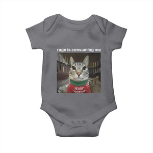 Rage Is Consuming Me Christmas Baby Onesie Funny Silly Staring Cat Meme Xmas Ugly Sweater TS11 Charcoal Print Your Wear