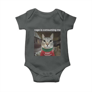 Rage Is Consuming Me Christmas Baby Onesie Funny Silly Staring Cat Meme Xmas Ugly Sweater TS11 Dark Heather Print Your Wear