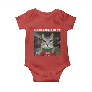 Rage Is Consuming Me Christmas Baby Onesie Funny Silly Staring Cat Meme Xmas Ugly Sweater TS11 Red Print Your Wear