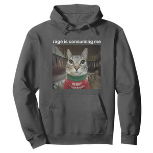 Rage Is Consuming Me Christmas Hoodie Funny Silly Staring Cat Meme Xmas Ugly Sweater TS11 Dark Heather Print Your Wear