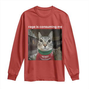 Rage Is Consuming Me Christmas Long Sleeve Shirt Funny Silly Staring Cat Meme Xmas Ugly Sweater TS11 Red Print Your Wear