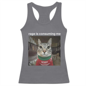 Rage Is Consuming Me Christmas Racerback Tank Top Funny Silly Staring Cat Meme Xmas Ugly Sweater TS11 Charcoal Print Your Wear
