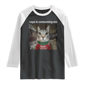 Rage Is Consuming Me Christmas Raglan Shirt Funny Silly Staring Cat Meme Xmas Ugly Sweater TS11 Black White Print Your Wear