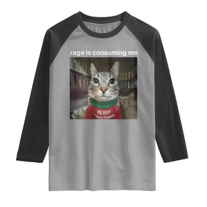 Rage Is Consuming Me Christmas Raglan Shirt Funny Silly Staring Cat Meme Xmas Ugly Sweater TS11 Sport Gray Black Print Your Wear
