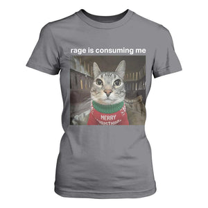 Rage Is Consuming Me Christmas T Shirt For Women Funny Silly Staring Cat Meme Xmas Ugly Sweater TS11 Charcoal Print Your Wear