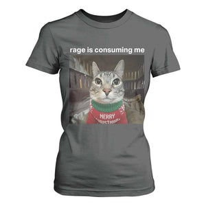 Rage Is Consuming Me Christmas T Shirt For Women Funny Silly Staring Cat Meme Xmas Ugly Sweater TS11 Dark Heather Print Your Wear