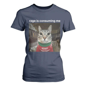 Rage Is Consuming Me Christmas T Shirt For Women Funny Silly Staring Cat Meme Xmas Ugly Sweater TS11 Navy Print Your Wear