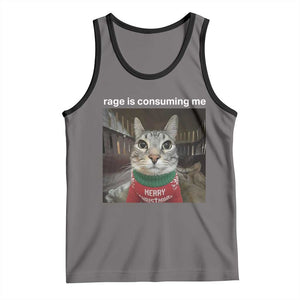 Rage Is Consuming Me Christmas Tank Top Funny Silly Staring Cat Meme Xmas Ugly Sweater TS11 Deep Heather Black Print Your Wear