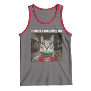 Rage Is Consuming Me Christmas Tank Top Funny Silly Staring Cat Meme Xmas Ugly Sweater TS11 Deep Heather Red Print Your Wear