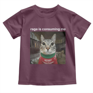 Rage Is Consuming Me Christmas Toddler T Shirt Funny Silly Staring Cat Meme Xmas Ugly Sweater TS11 Maroon Print Your Wear