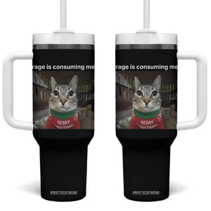 Rage Is Consuming Me Christmas Tumbler With Handle Funny Silly Staring Cat Meme Xmas Ugly Sweater TS11 One Size: 40 oz Black Print Your Wear