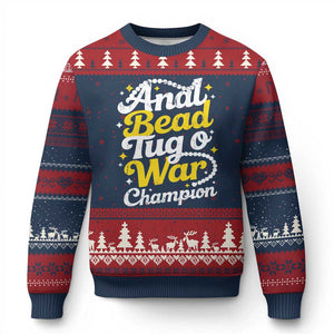 Funny Anal Bead Tug O War Ugly Christmas Sweater Inappropriate Adult Humor Weird Cringe TS11 Navy Red Print Your Wear