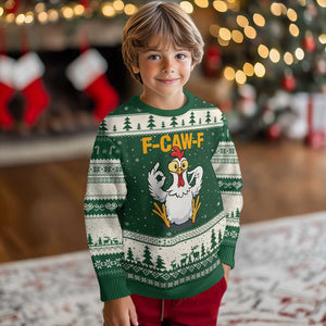 Funny F Caw F 67 Meme Ugly Christmas Sweater Cartoon Chicken Poultry Humor TS11 Forest Green Beige Print Your Wear