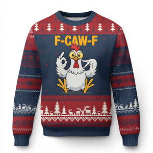 Funny F Caw F 67 Meme Ugly Christmas Sweater Cartoon Chicken Poultry Humor TS11 Navy Red Print Your Wear