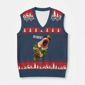 Funny Xmas Marcus The Worm Robert Xmas Elf V-Neck Knit Sweater Vest TS11 Navy Red Print Your Wear