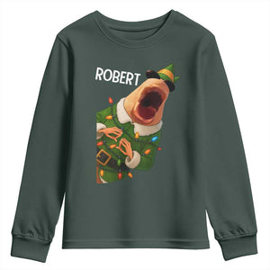 Funny Christmas Marcus The Worm Robert Xmas Elf Youth Sweatshirt TS11 Dark Forest Green Print Your Wear