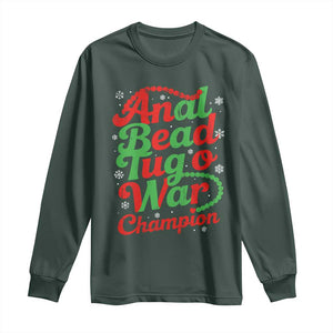 Funny Anal Bead Tug O War Christmas Long Sleeve Shirt Inappropriate Adult Humor Weird Cringe TS11 Dark Forest Green Print Your Wear