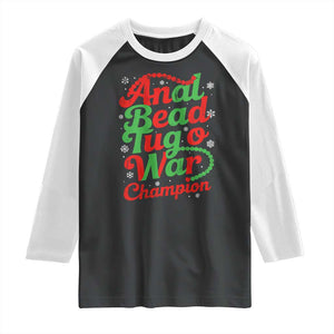 Funny Anal Bead Tug O War Christmas Raglan Shirt Inappropriate Adult Humor Weird Cringe TS11 Black White Print Your Wear