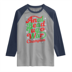 Funny Anal Bead Tug O War Christmas Raglan Shirt Inappropriate Adult Humor Weird Cringe TS11 Sport Gray Navy Print Your Wear