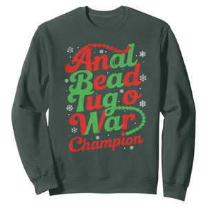 Funny Anal Bead Tug O War Christmas Sweatshirt Inappropriate Adult Humor Weird Cringe TS11 Dark Forest Green Print Your Wear