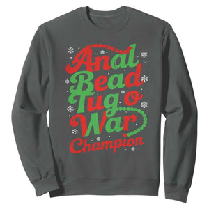Funny Anal Bead Tug O War Christmas Sweatshirt Inappropriate Adult Humor Weird Cringe TS11 Dark Heather Print Your Wear