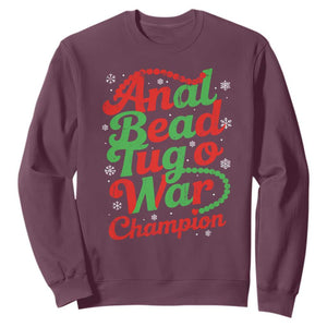 Funny Anal Bead Tug O War Christmas Sweatshirt Inappropriate Adult Humor Weird Cringe TS11 Maroon Print Your Wear
