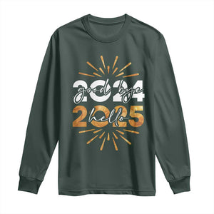 Goodbye 2024 Hello 2025 Long Sleeve Shirt New Year's Eve Party Fireworks TS11 Dark Forest Green Print Your Wear