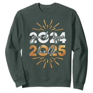 Goodbye 2024 Hello 2025 Sweatshirt New Year's Eve Party Fireworks TS11 Dark Forest Green Print Your Wear
