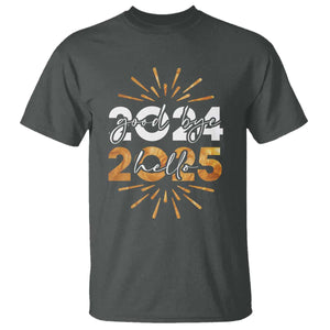 Goodbye 2024 Hello 2025 T Shirt New Year's Eve Party Fireworks TS11 Dark Heather Print Your Wear