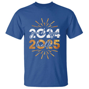 Goodbye 2024 Hello 2025 T Shirt New Year's Eve Party Fireworks TS11 Royal Blue Print Your Wear