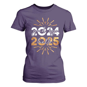 Goodbye 2024 Hello 2025 T Shirt For Women New Year's Eve Party Fireworks TS11 Purple Print Your Wear