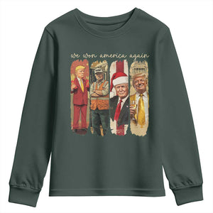 Trump 2024 We Won America Again Youth Sweatshirt TS11 Dark Forest Green Print Your Wear