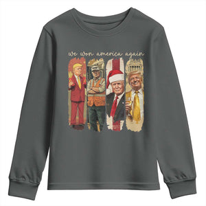 Trump 2024 We Won America Again Youth Sweatshirt TS11 Dark Heather Print Your Wear