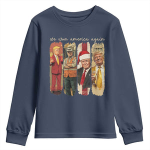 Trump 2024 We Won America Again Youth Sweatshirt TS11 Navy Print Your Wear