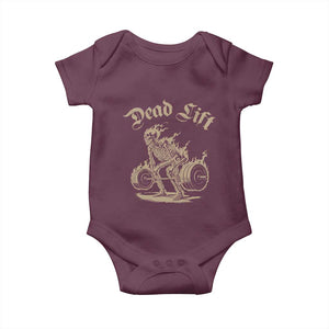 Funny Deadlifts Lifting Weights Gym Skeleton Baby Onesie TS11 Maroon Print Your Wear