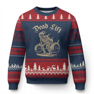 Funny Deadlifts Lifting Weights Gym Skeleton Ugly Christmas Sweater TS11 Navy Red Print Your Wear