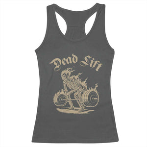 Funny Deadlifts Lifting Weights Gym Skeleton Racerback Tank Top TS11 Dark Heather Print Your Wear
