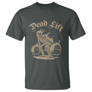 Funny Deadlifts Lifting Weights Gym Skeleton T Shirt TS11 Dark Heather Print Your Wear