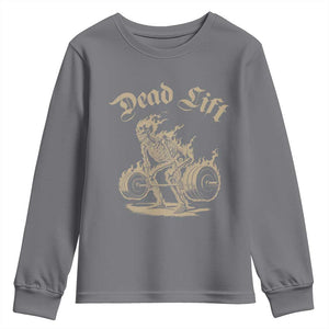 Funny Deadlifts Lifting Weights Gym Skeleton Youth Sweatshirt TS11 Charcoal Print Your Wear