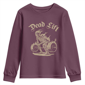 Funny Deadlifts Lifting Weights Gym Skeleton Youth Sweatshirt TS11 Maroon Print Your Wear