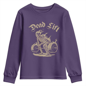 Funny Deadlifts Lifting Weights Gym Skeleton Youth Sweatshirt TS11 Purple Print Your Wear