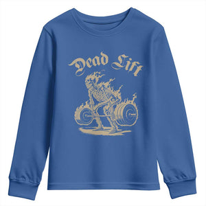 Funny Deadlifts Lifting Weights Gym Skeleton Youth Sweatshirt TS11 Royal Blue Print Your Wear