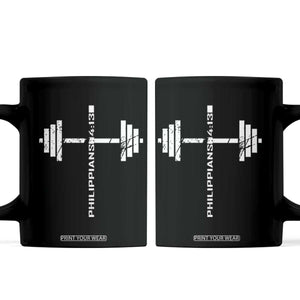 Christian Bible Gym Coffee Mug Jesus Weightlifter Workout Faith Philippians 4 13 TS11 Black Print Your Wear