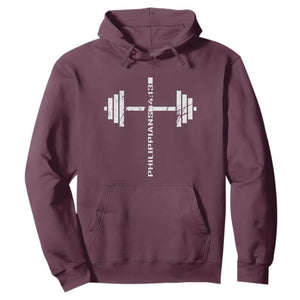 Christian Bible Gym Hoodie Jesus Weightlifter Workout Faith Philippians 4 13 TS11 Maroon Print Your Wear
