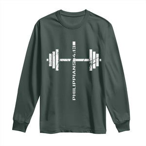 Christian Bible Gym Long Sleeve Shirt Jesus Weightlifter Workout Faith Philippians 4 13 TS11 Dark Forest Green Print Your Wear