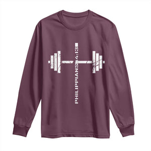 Christian Bible Gym Long Sleeve Shirt Jesus Weightlifter Workout Faith Philippians 4 13 TS11 Maroon Print Your Wear