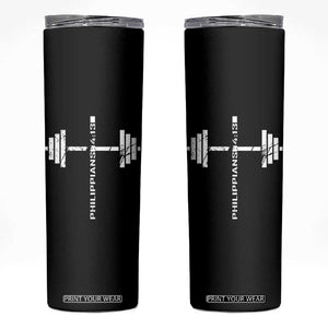 Christian Bible Gym Skinny Tumbler Jesus Weightlifter Workout Faith Philippians 4 13 TS11 Black Print Your Wear