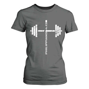 Christian Bible Gym T Shirt For Women Jesus Weightlifter Workout Faith Philippians 4 13 TS11 Dark Heather Print Your Wear