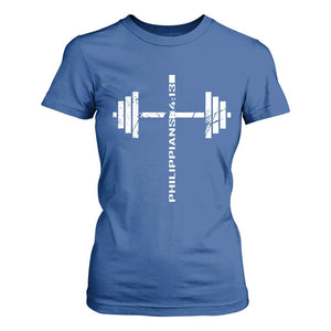 Christian Bible Gym T Shirt For Women Jesus Weightlifter Workout Faith Philippians 4 13 TS11 Royal Blue Print Your Wear